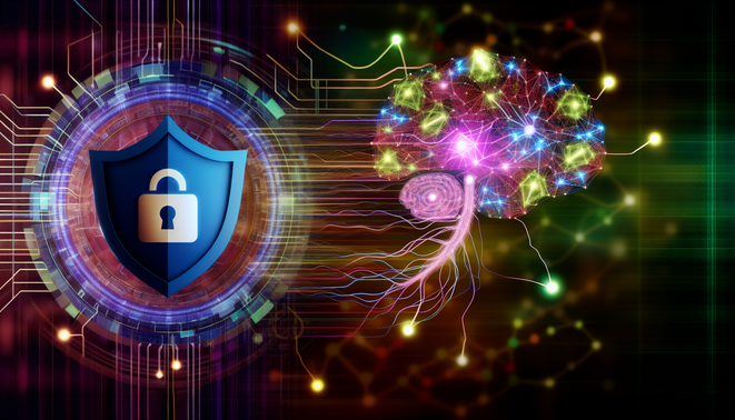alt_text: Cover for "Latest AI Security," featuring a digital shield, neural networks, and a modern color palette.