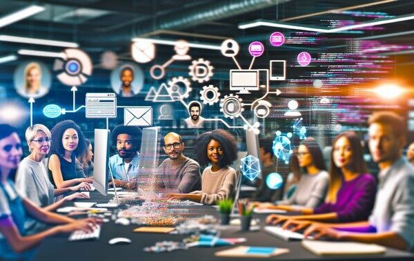 alt_text: Cover image showcasing AI empowering diverse creators in content production through vibrant tech elements.