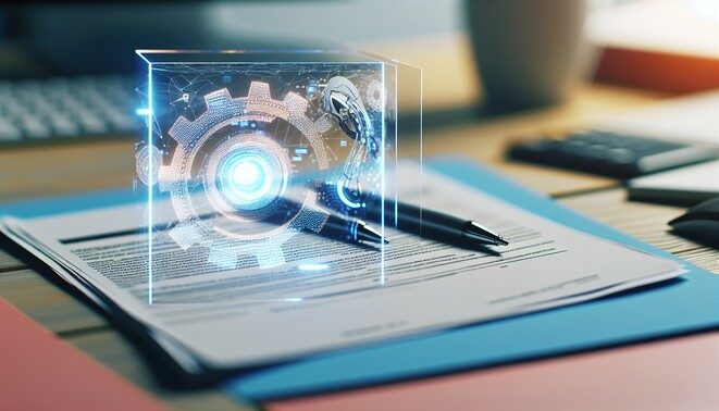 **alt_text**: A dynamic cover depicting AI's impact on insurance, blending modern innovation with industry symbols.